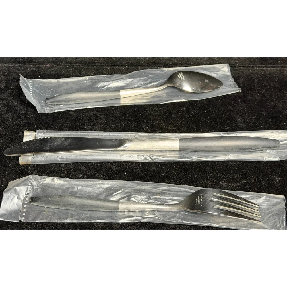 Kingston Stainless Japan-Flatware 3pc Set, Black Handle Knife Fork Spoon, NEW